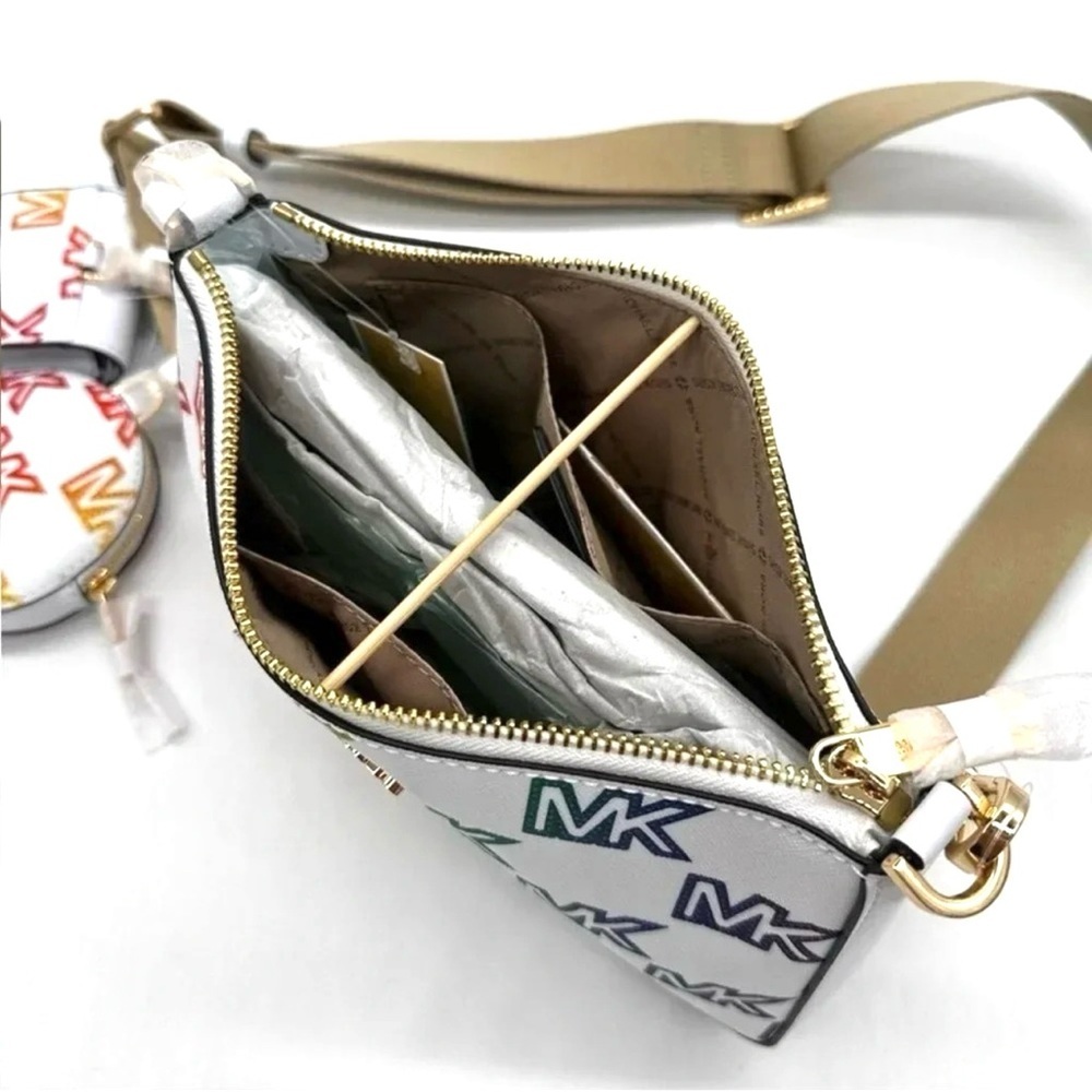 Michael Kors Jet Set Price Medium Crossbody W Tech Accessories Rainbow MK Logo - Picture 6 of 12